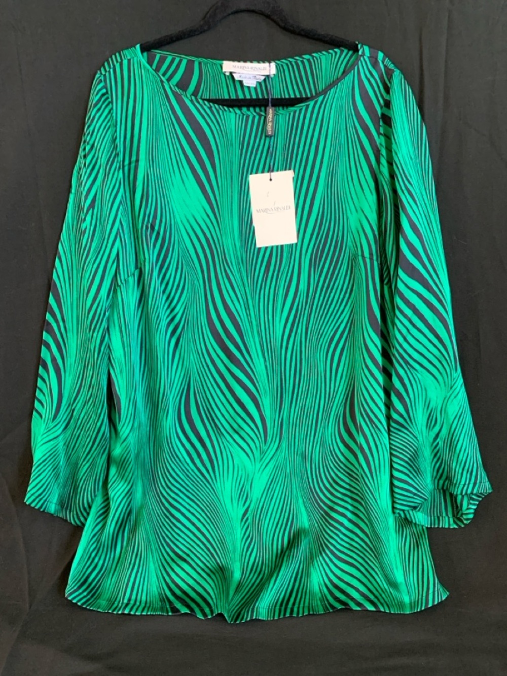 Marina Rinaldi 100% Silk Tunic Blouse/ Boho Mini Dress Green/Black Tiger Stripe